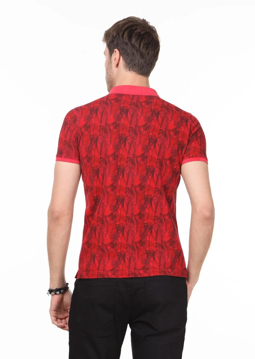 Kırmızı Düz Polo Yaka %100 Pamuk T-Shirt - 4