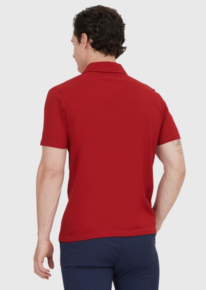 Kırmızı Düz Polo Yaka %100 Pamuk T-Shirt - 4