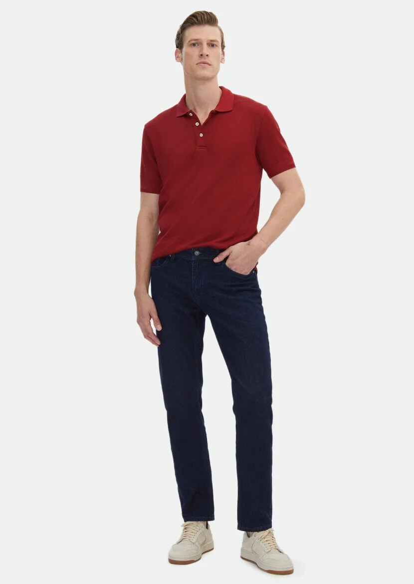 Kırmızı Jakarlı Polo Yaka %100 Pamuk T-Shirt 