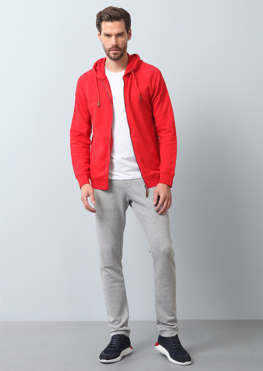 Kırmızı Kapüşonlu Sweatshırt - 3