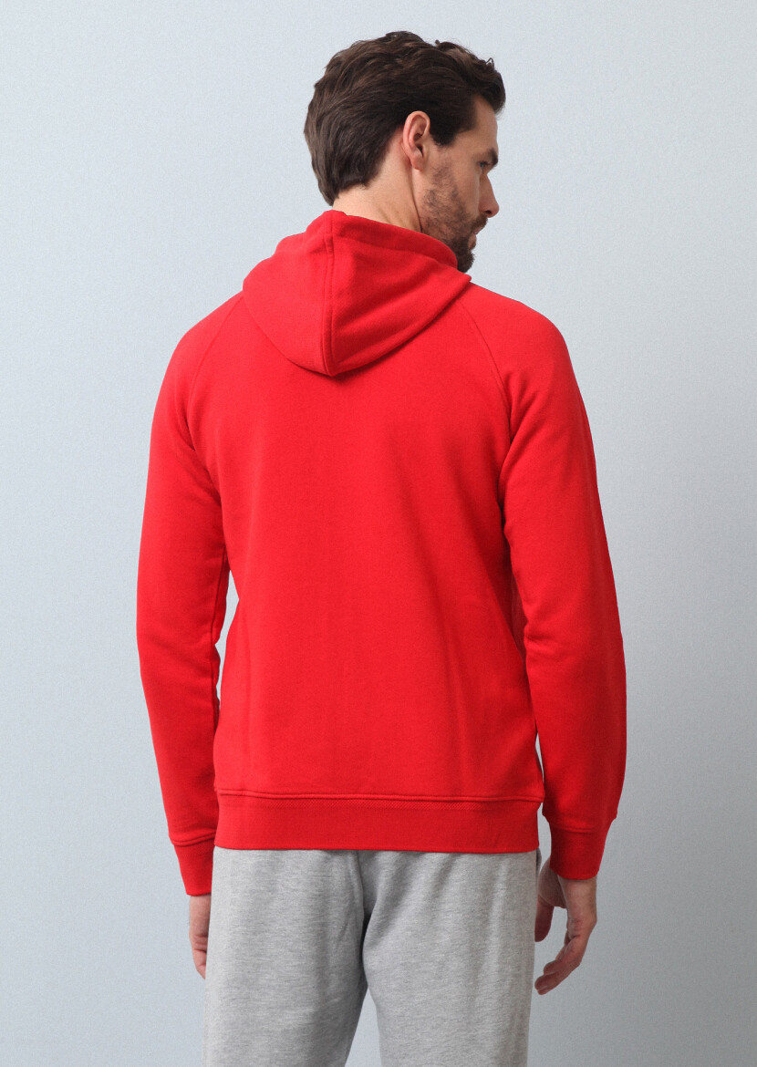 Kırmızı Kapüşonlu Sweatshırt - 5