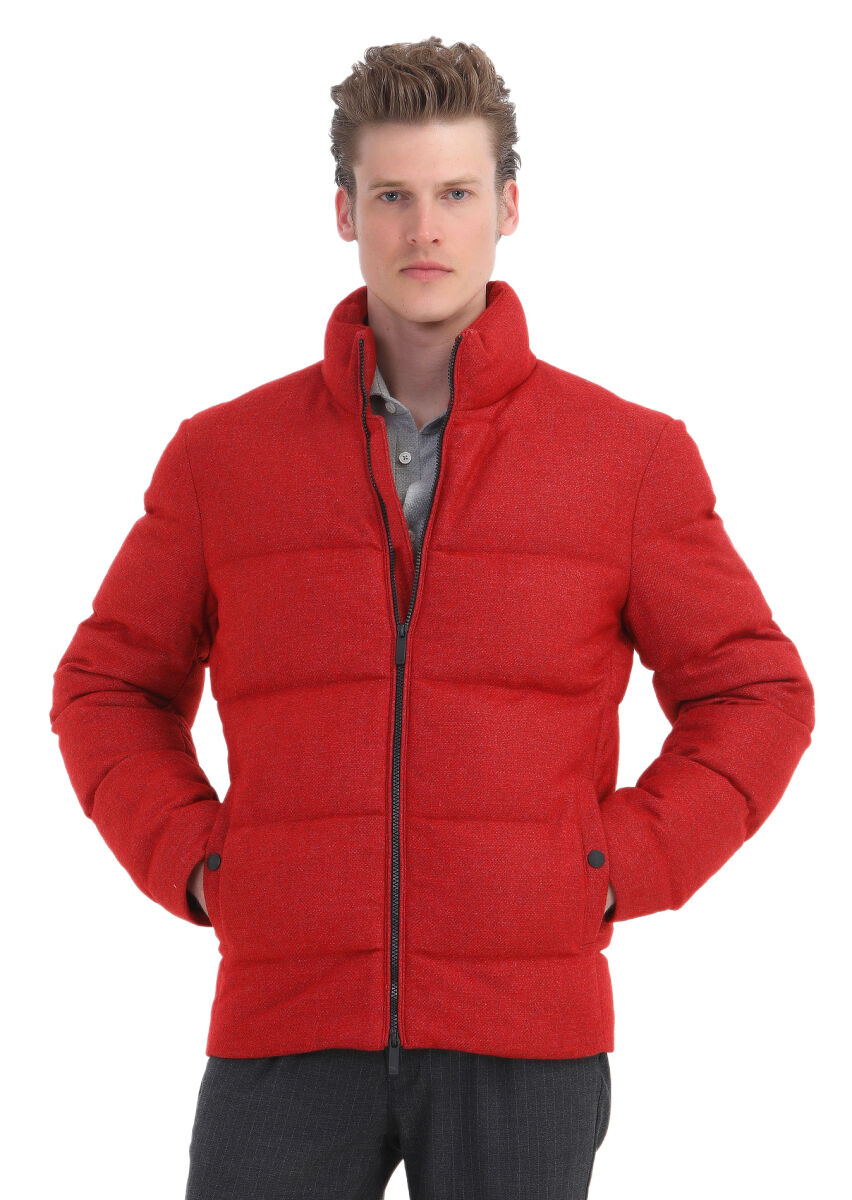 Kırmızı Regular Fit Dik Yaka Casual Dokuma Mont - 3