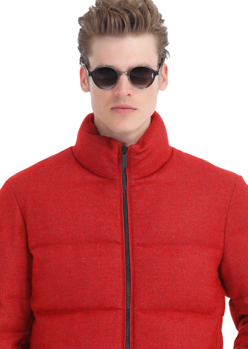 Kırmızı Regular Fit Dik Yaka Casual Dokuma Mont - 6
