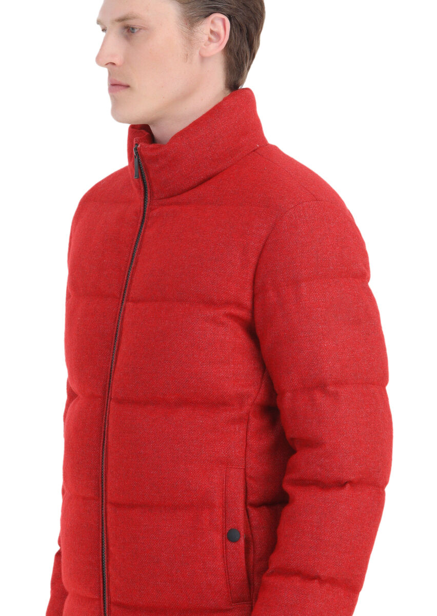 Kırmızı Regular Fit Dik Yaka Casual Dokuma Mont - 7