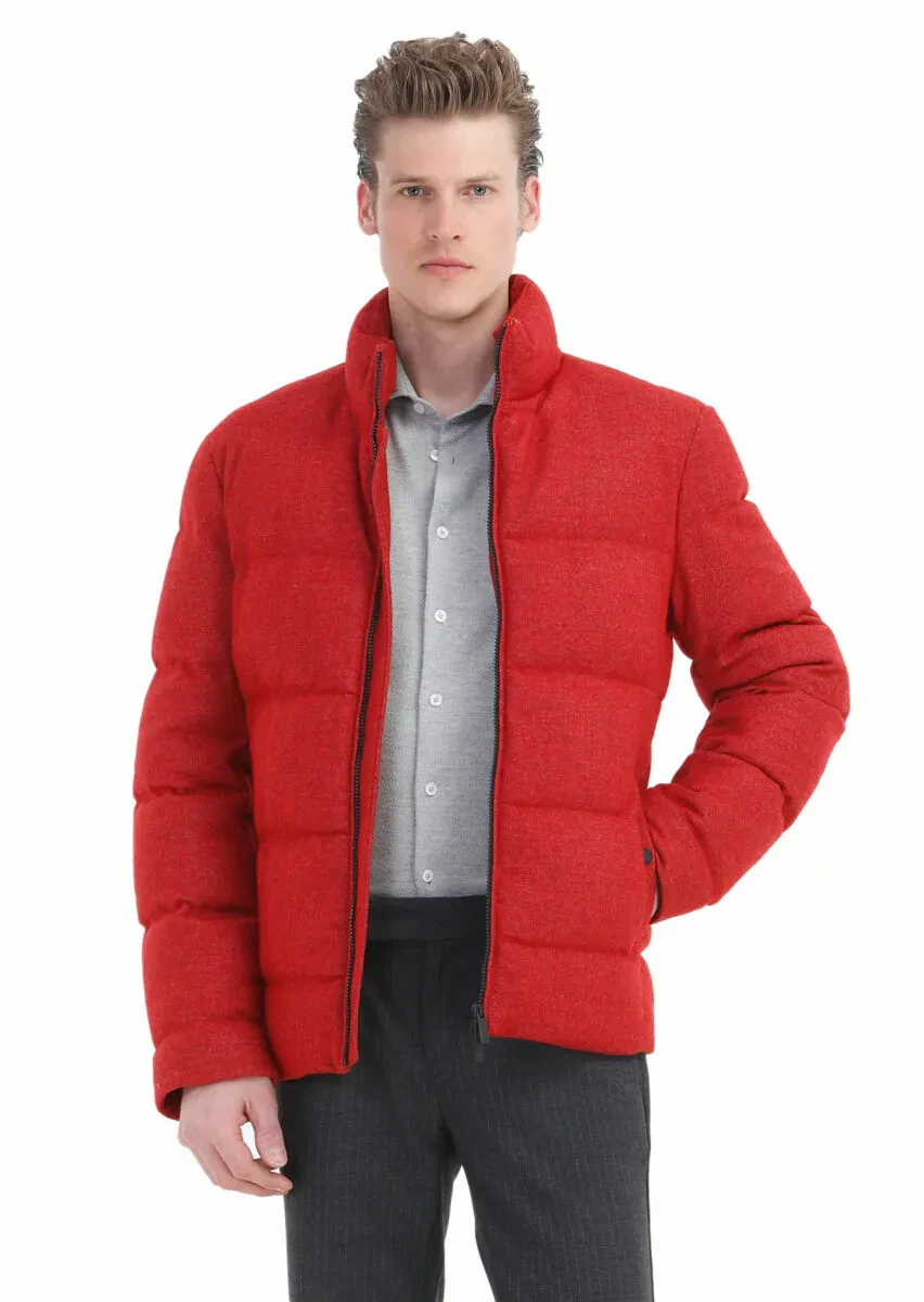 Kırmızı Regular Fit Dik Yaka Casual Dokuma Mont - 1