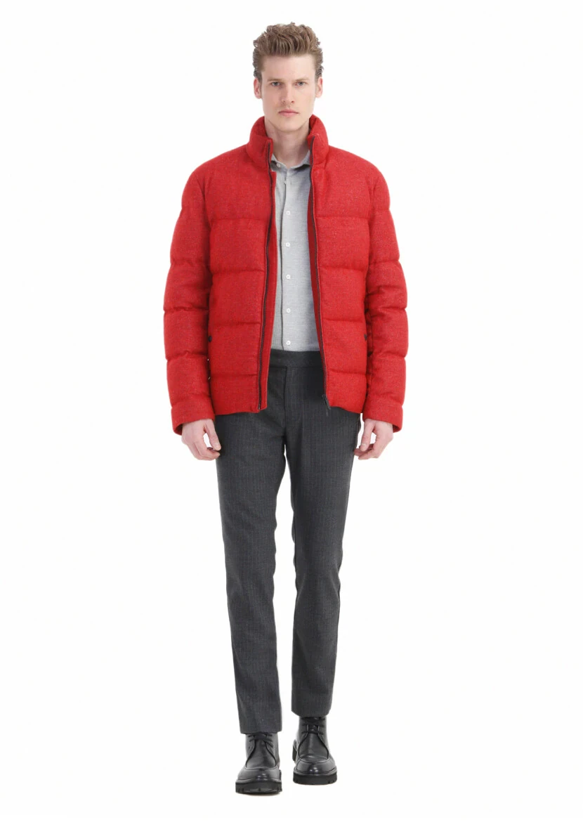 Kırmızı Regular Fit Dik Yaka Casual Dokuma Mont 