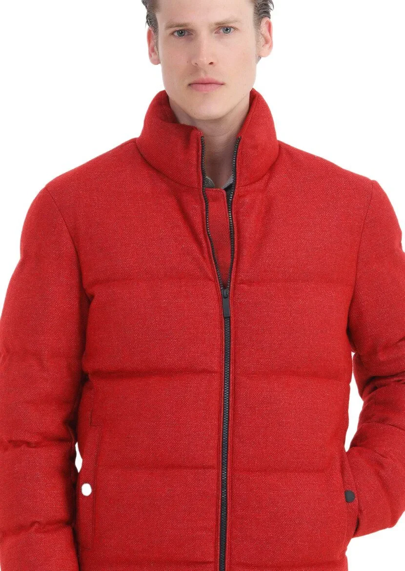 Kırmızı Regular Fit Dik Yaka Casual Dokuma Mont - 5