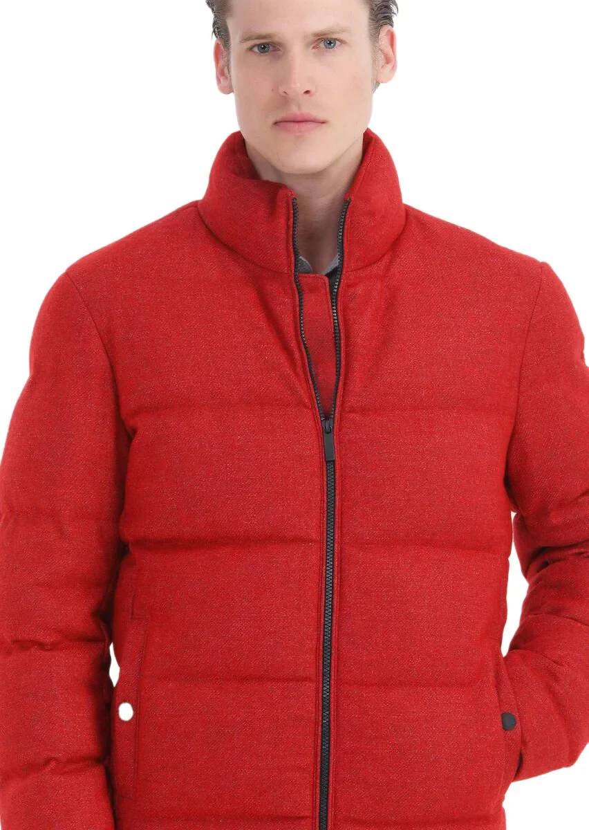 Kırmızı Regular Fit Dik Yaka Casual Dokuma Mont - 5