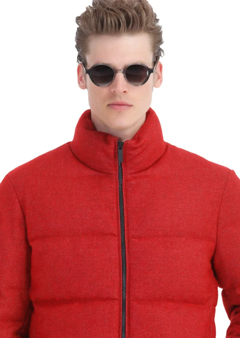 Kırmızı Regular Fit Dik Yaka Casual Dokuma Mont - 6