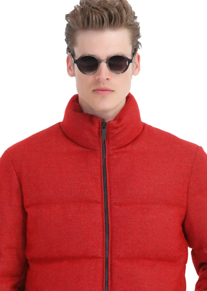 Kırmızı Regular Fit Dik Yaka Casual Dokuma Mont - 6