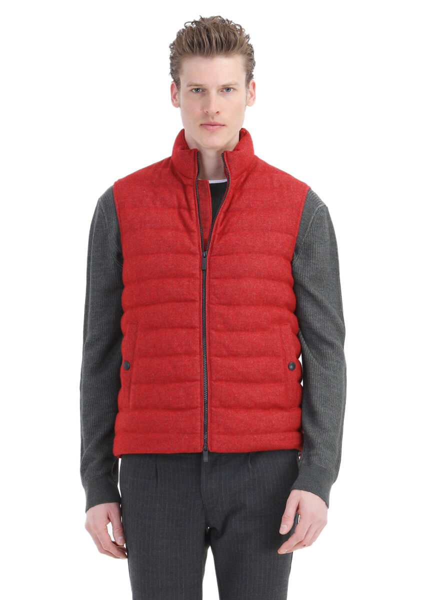 Kırmızı Regular Fit Dik Yaka Casual Dokuma Spor Yelek - 3