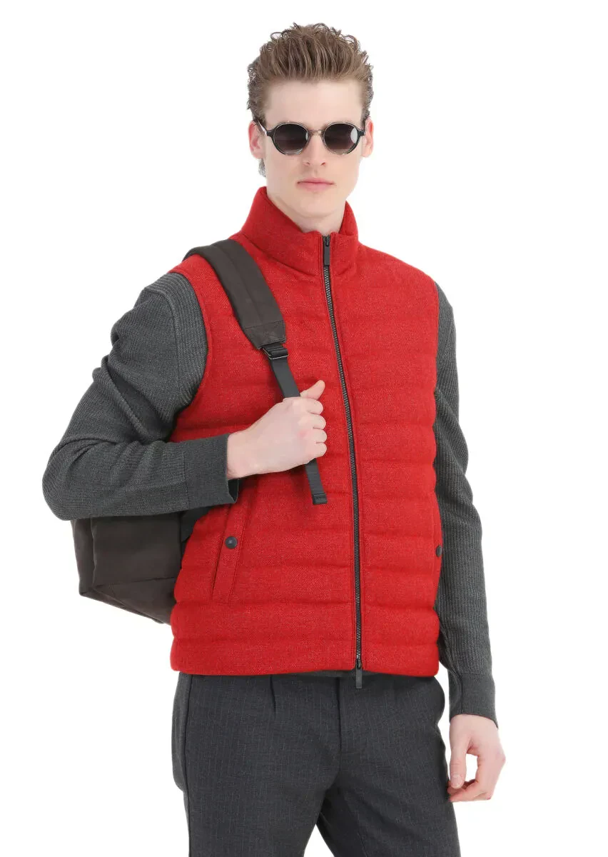 Kırmızı Regular Fit Dik Yaka Casual Dokuma Spor Yelek - 1