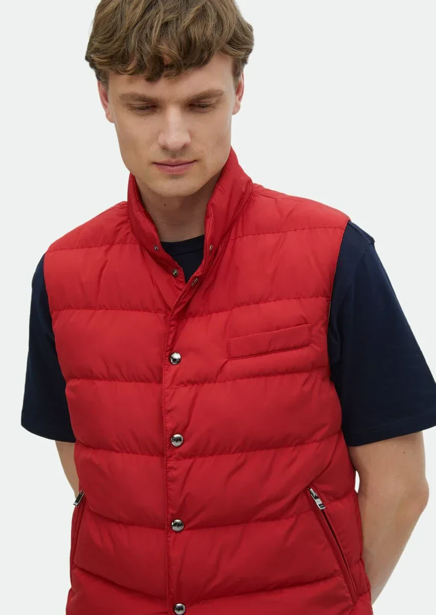 Kırmızı Regular Fit Dik Yaka Casual Dokuma Spor Yelek - 4
