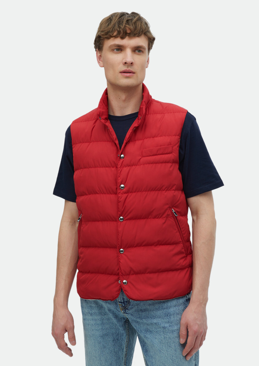 Kırmızı Regular Fit Dik Yaka Casual Dokuma Spor Yelek - 1