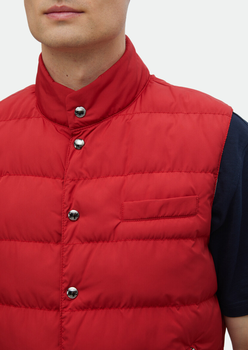 Kırmızı Regular Fit Dik Yaka Casual Dokuma Spor Yelek - 5