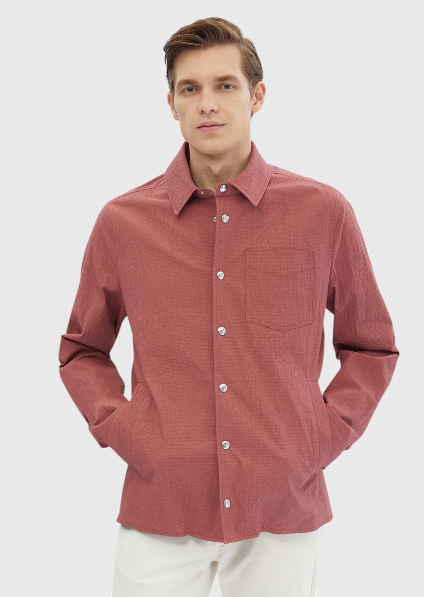 Kırmızı Regular Fit Gömlek Yaka Casual Dokuma Mont - 1