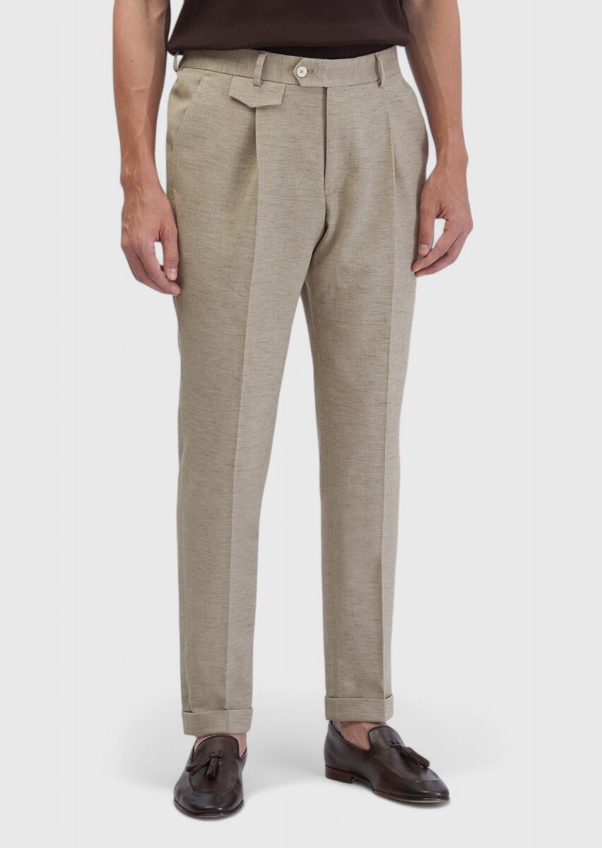 Koyu Bej Düz Kumaş Regular Fit Casual Pamuk Karışımlı Pantolon - 2