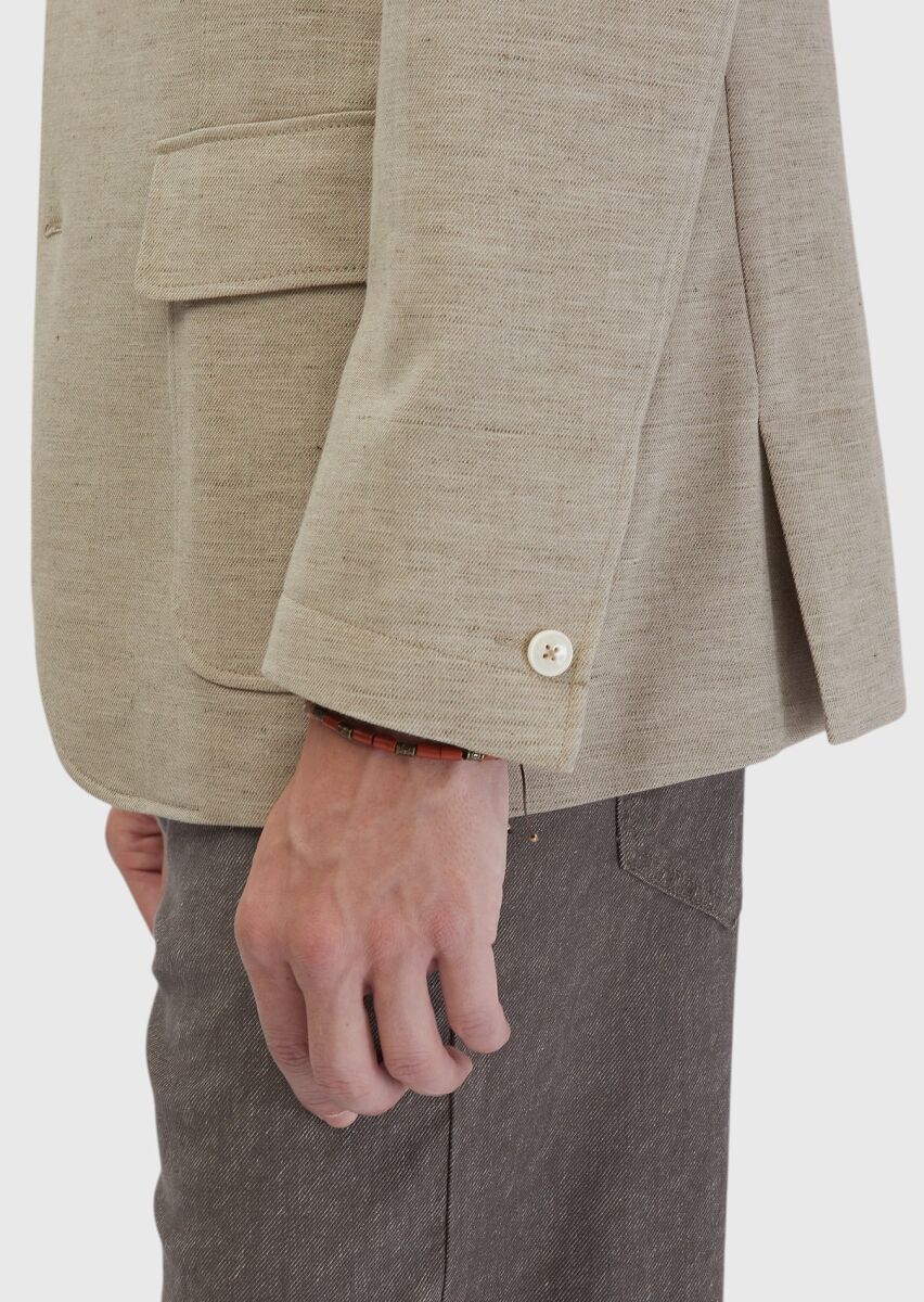 Koyu Bej Düz Shirt Shoulder Slim Fit Pamuk Karışımlı Ceket - 9