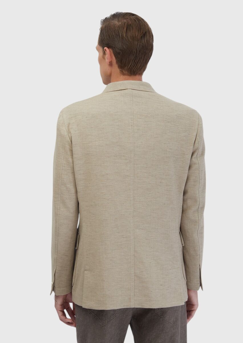 Koyu Bej Düz Shirt Shoulder Slim Fit Pamuk Karışımlı Ceket - 10