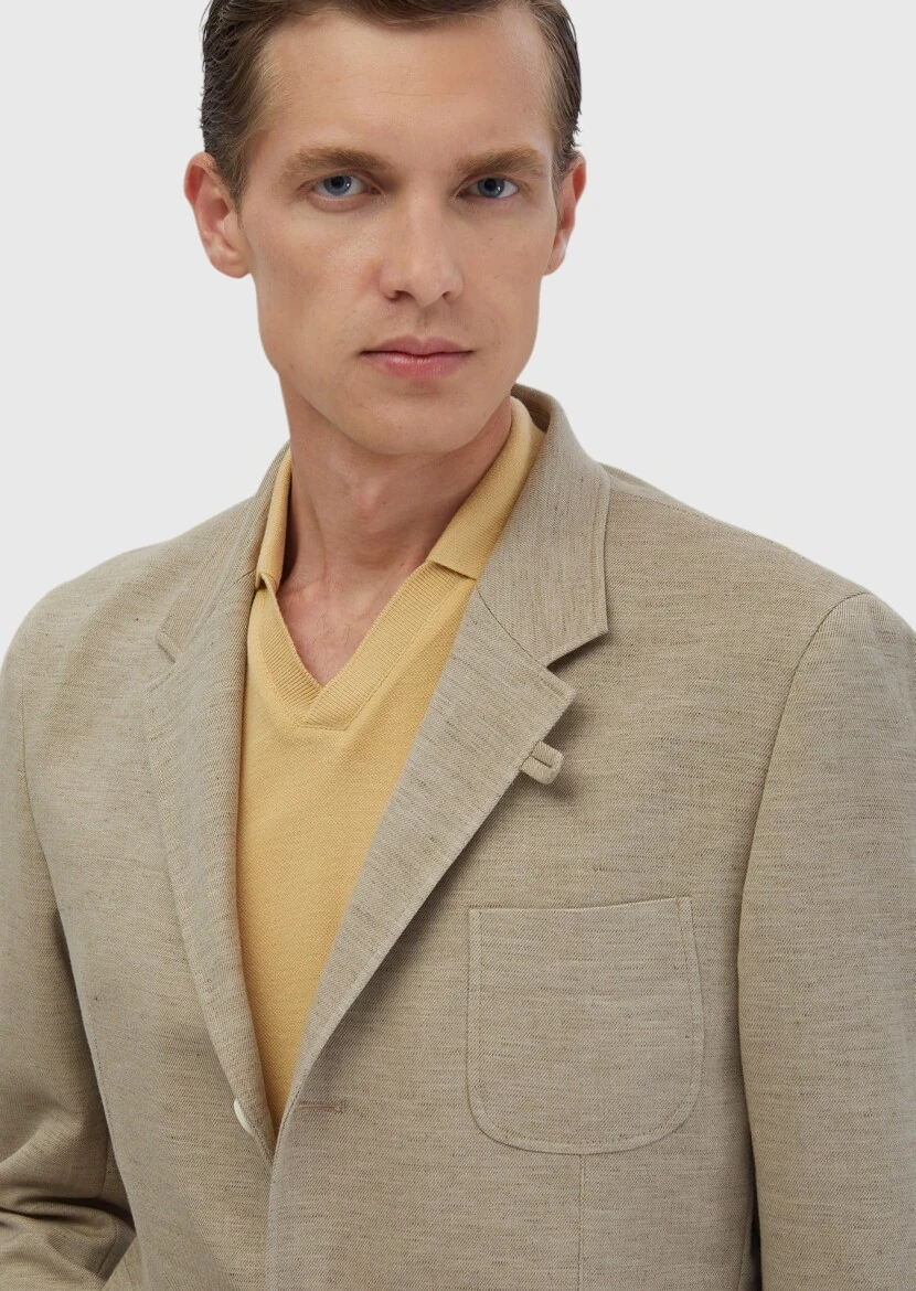 Koyu Bej Düz Shirt Shoulder Slim Fit Pamuk Karışımlı Ceket - 5