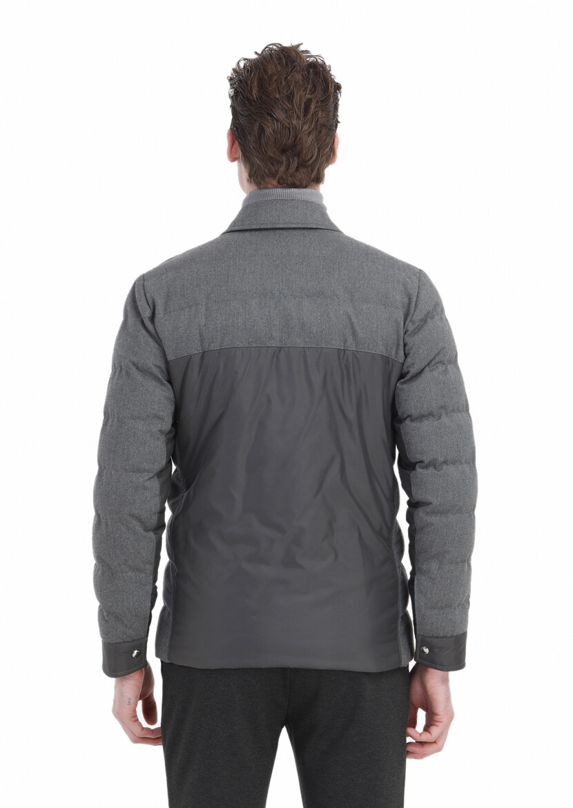 Koyu Gri Comfort Fit Gömlek Yaka Casual Dokuma Mont - 7