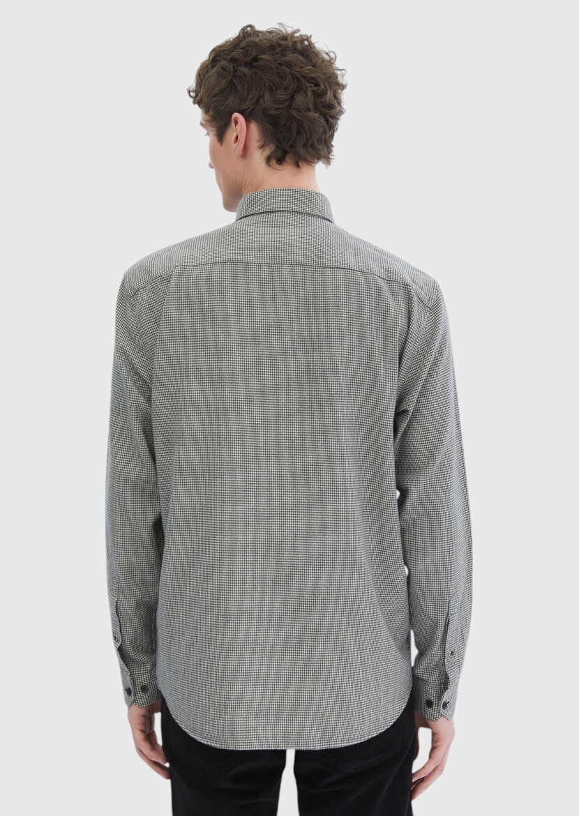 Koyu Gri Desenli Casual Fit Uzun Dokuma Casual %100 Pamuk Gömlek - 5