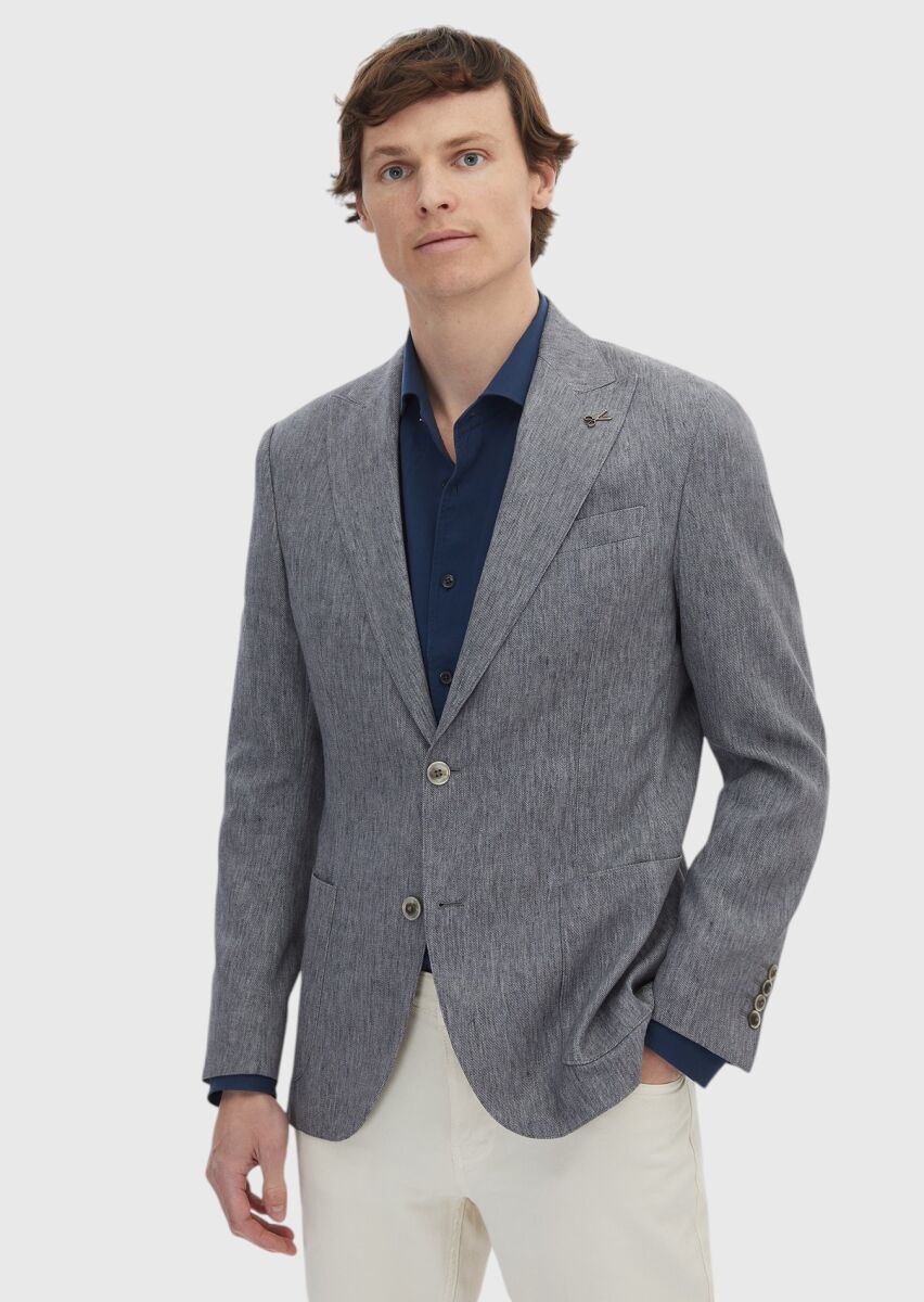 Koyu Gri Desenli Zeroweight Slim Fit Pamuk Karışımlı Ceket - 1