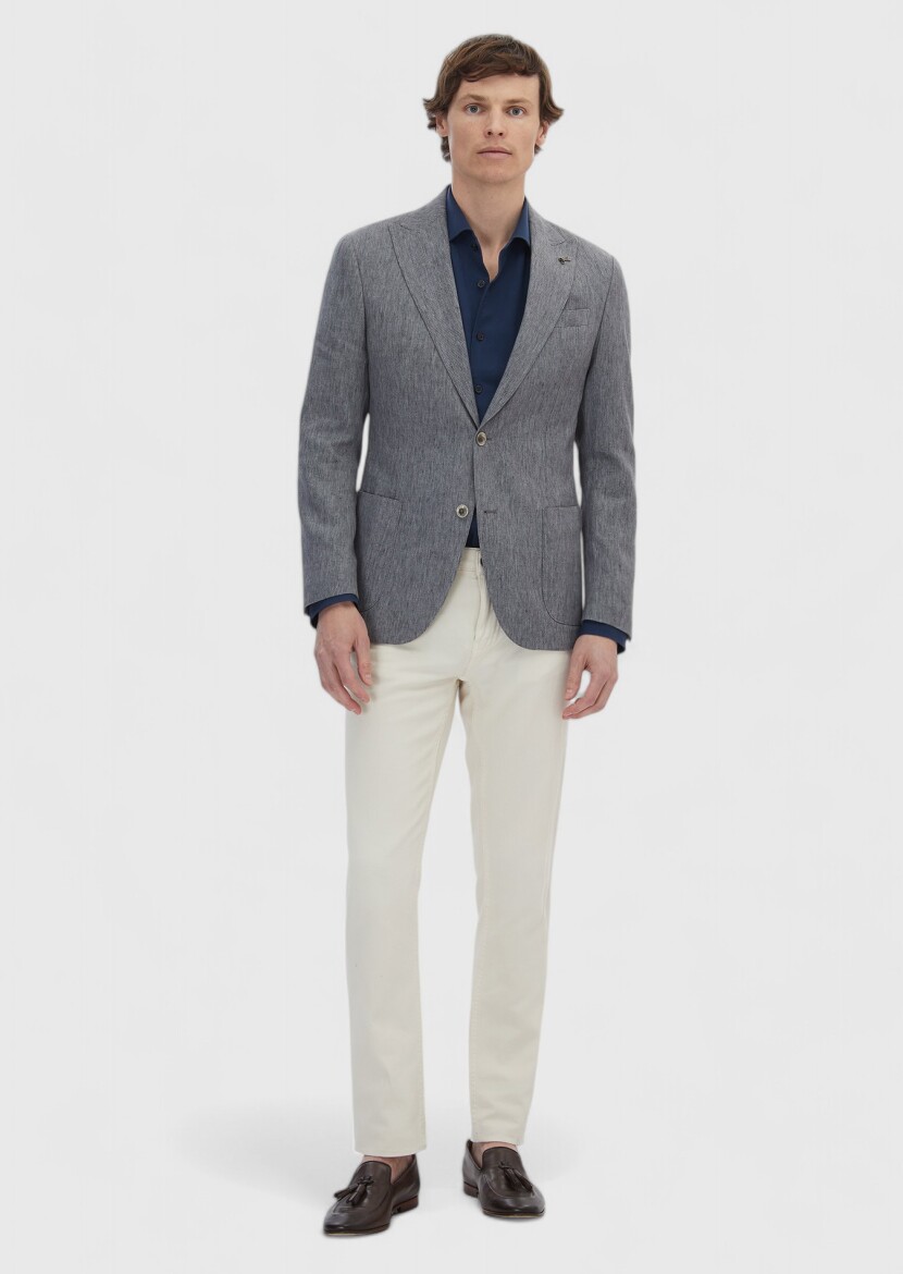 Koyu Gri Desenli Zeroweight Slim Fit Pamuk Karışımlı Ceket 