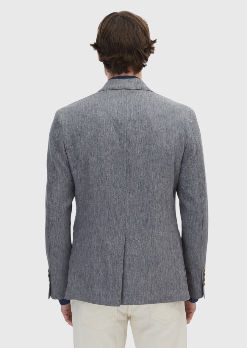 Koyu Gri Desenli Zeroweight Slim Fit Pamuk Karışımlı Ceket - 6