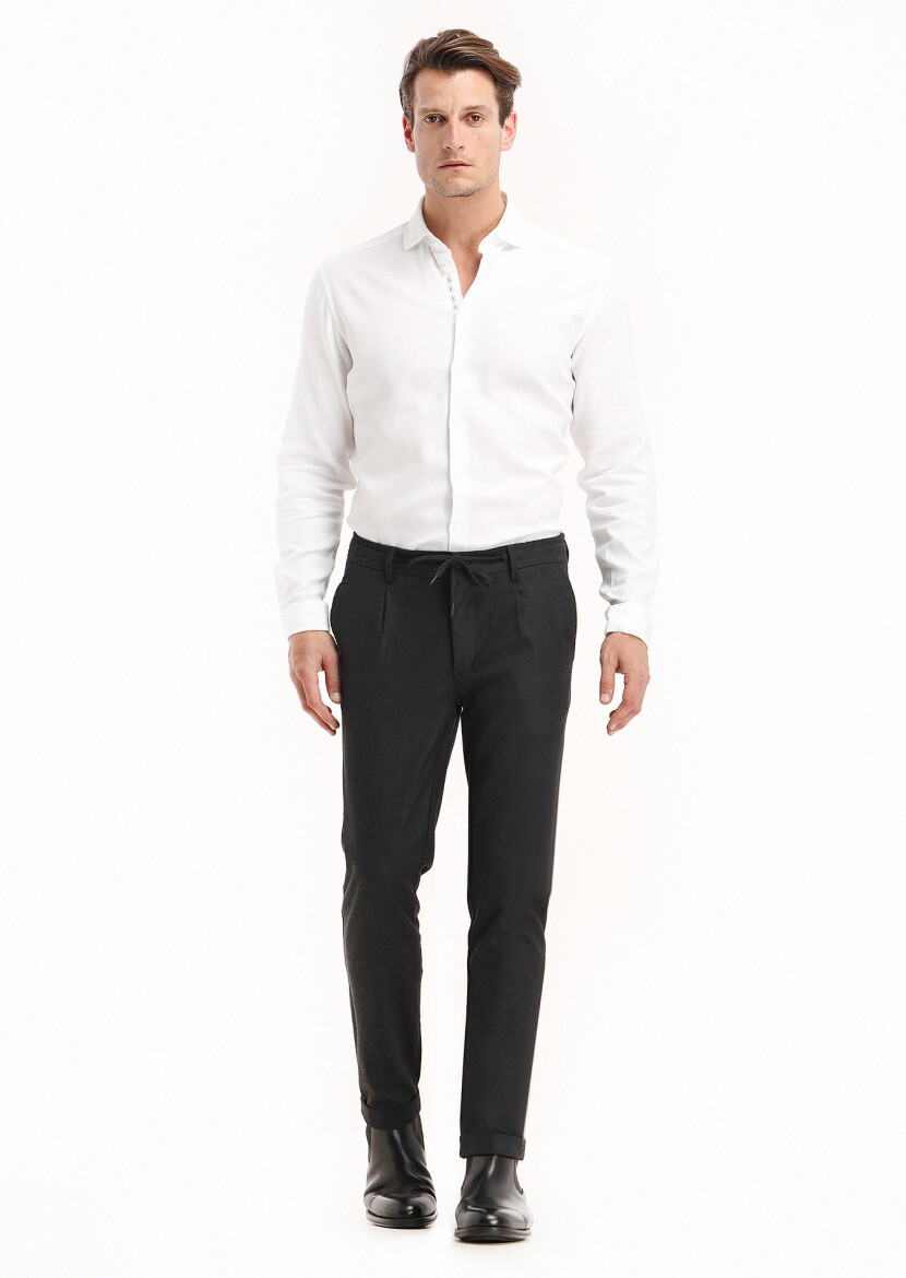 Koyu Gri Düz Dokuma Jogging Fit Casual Pantolon - 1