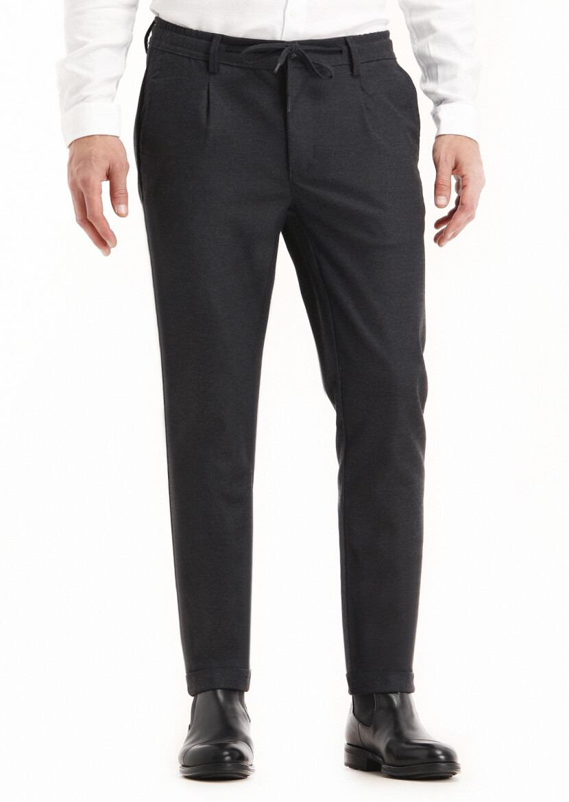 Koyu Gri Düz Dokuma Jogging Fit Casual Pantolon 