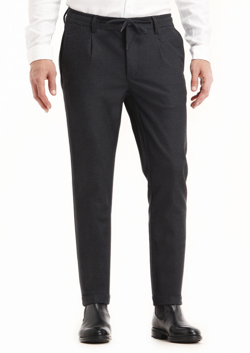 Koyu Gri Düz Dokuma Jogging Fit Casual Pantolon - 2