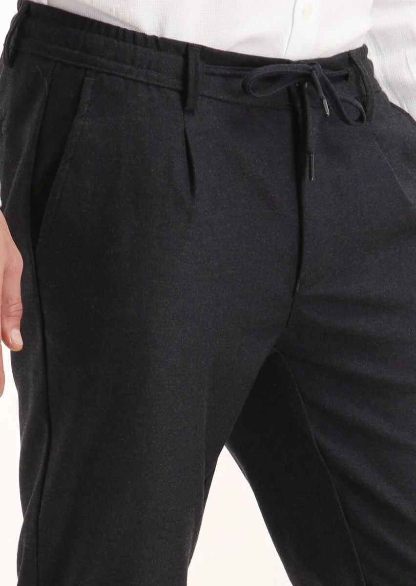 Koyu Gri Düz Dokuma Jogging Fit Casual Pantolon - 3