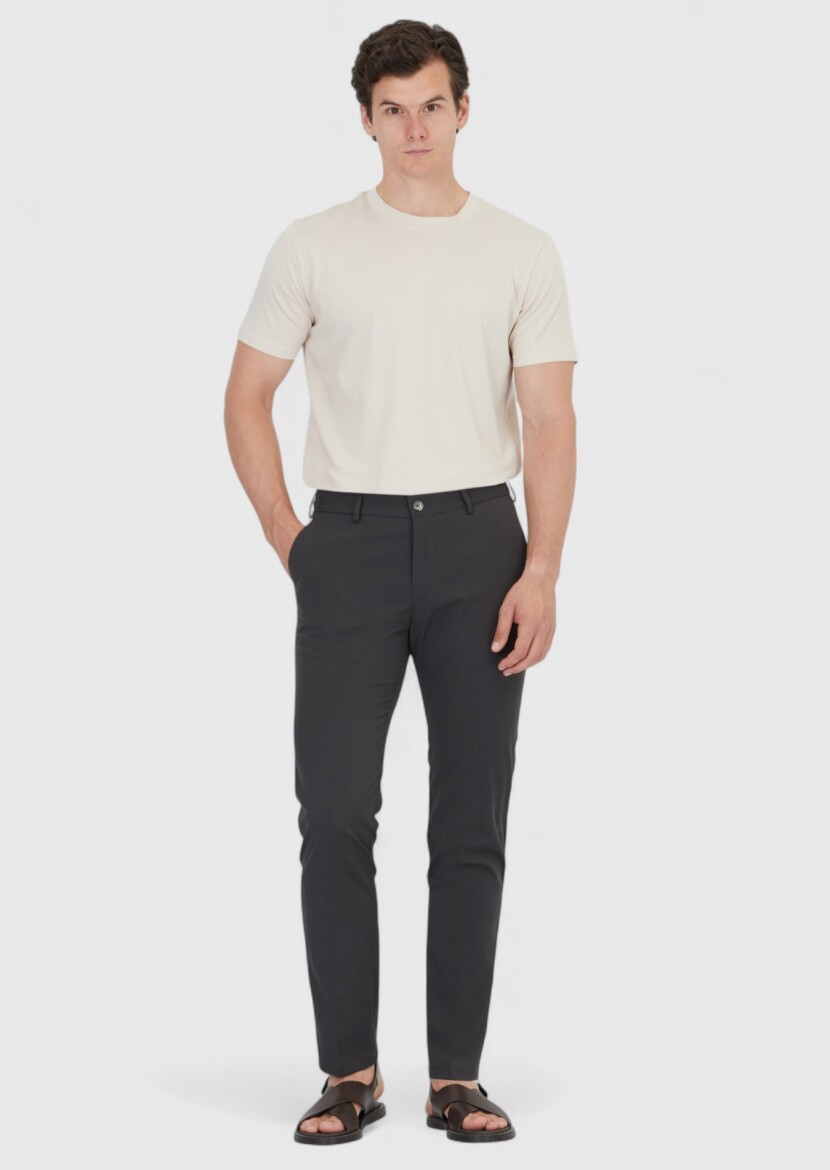 Koyu Gri Düz Dokuma Jogging Fit Casual Pantolon - RAMSEY