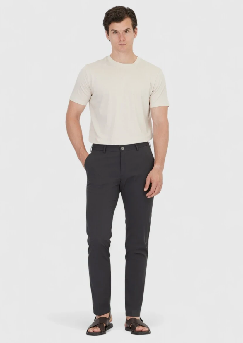Koyu Gri Düz Dokuma Jogging Fit Casual Pantolon - 1
