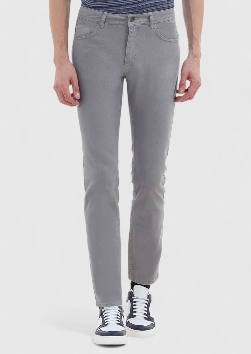 Koyu Gri Düz Dokuma Slim Fit Casual %100 Pamuk Pantolon - 2