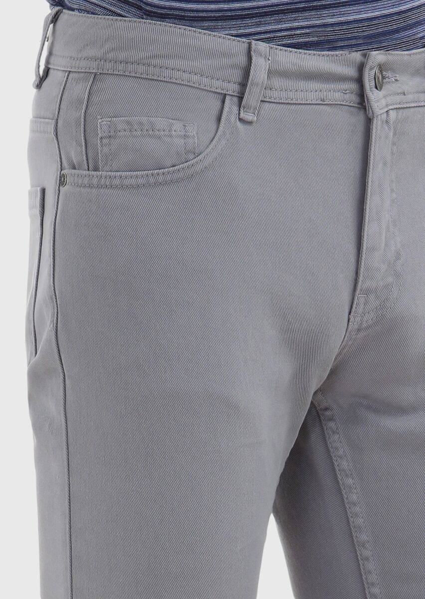 Koyu Gri Düz Dokuma Slim Fit Casual %100 Pamuk Pantolon - 3
