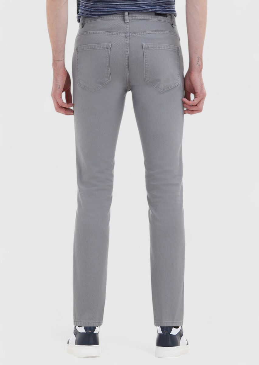 Koyu Gri Düz Dokuma Slim Fit Casual %100 Pamuk Pantolon - 4