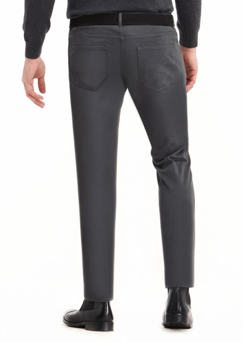 Koyu Gri Düz Dokuma Slim Fit Casual Pamuk Karışımlı Pantolon - 4