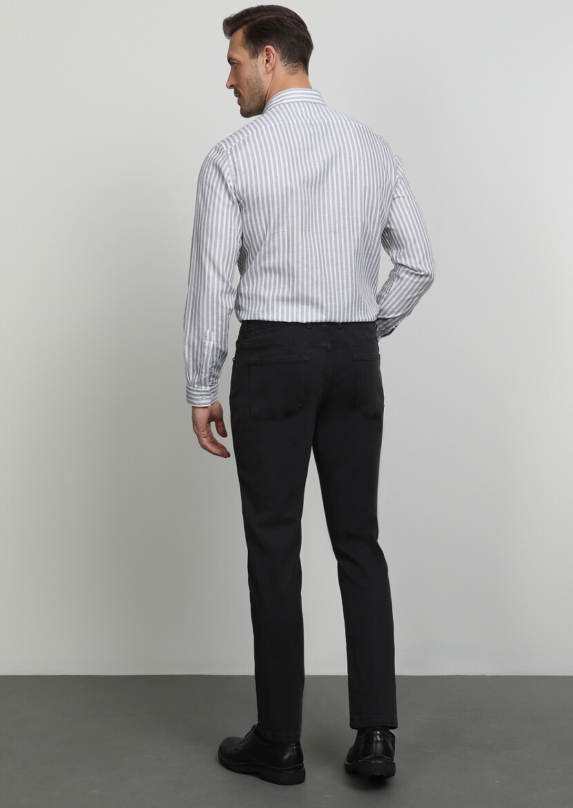 Koyu Gri Düz Dokuma Slim Fit Casual Pamuk Karışımlı Pantolon - 4