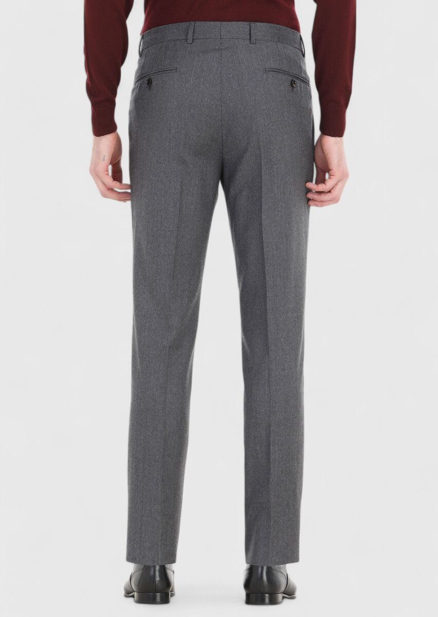 Koyu Gri Düz Kumaş Regular Fit Klasik %100 Yün Pantolon - 4