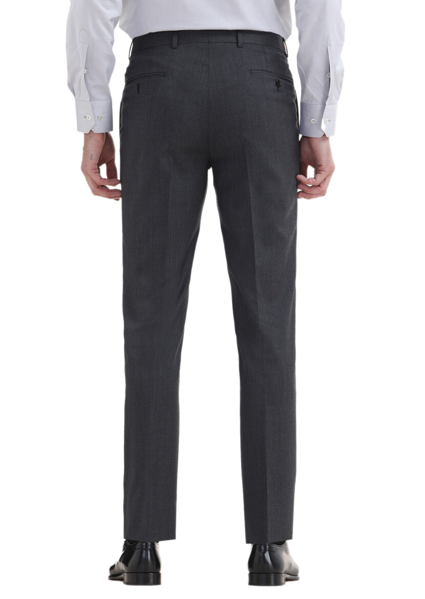 Koyu Gri Düz Kumaş Regular Fit Klasik %100 Yün Pantolon - 3