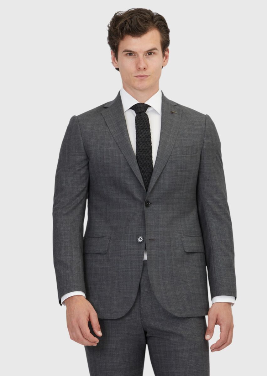 RAMSEY Koyu Gri Düz Regular Fit %100 Yün Takım Elbise
