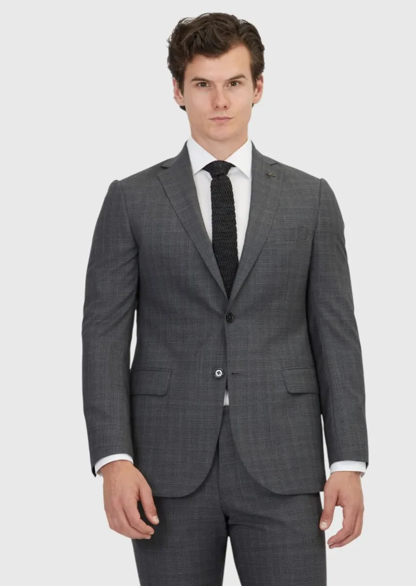Koyu Gri Düz Regular Fit %100 Yün Takım Elbise - 1