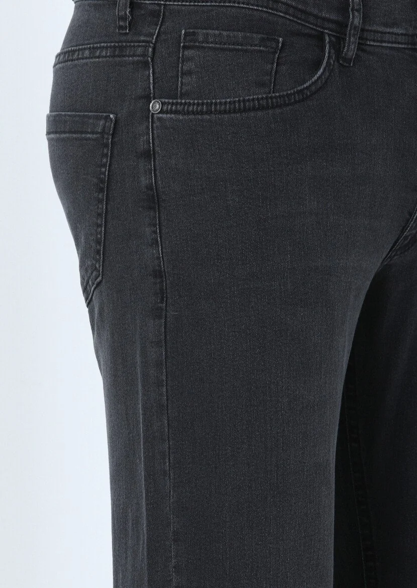 Koyu Gri Düz Slim Fit Denim Pamuk Karışımlı Pantolon 