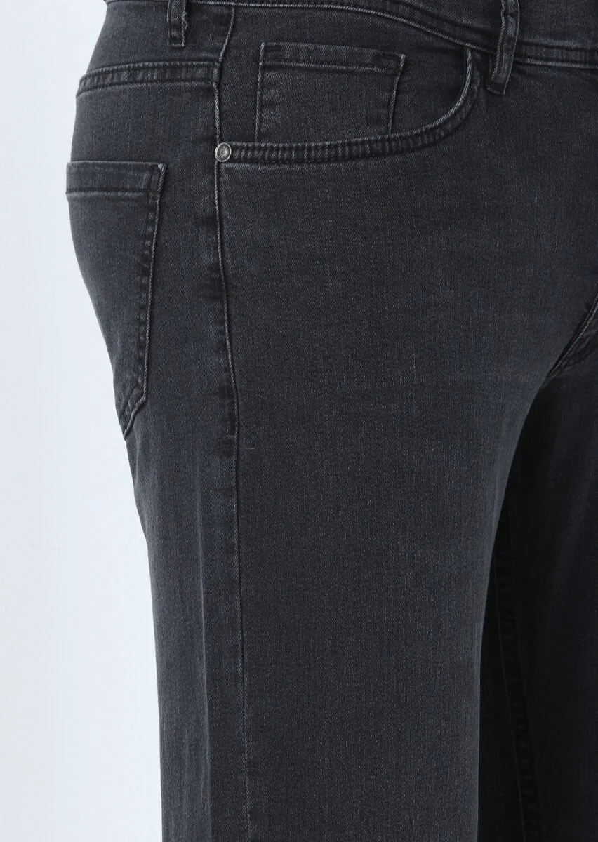 Koyu Gri Düz Slim Fit Denim Pamuk Karışımlı Pantolon - 2