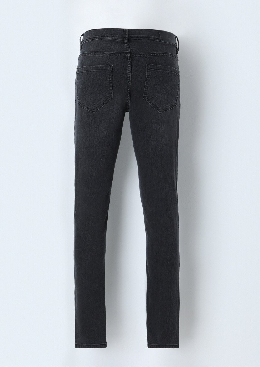 Koyu Gri Düz Slim Fit Denim Pamuk Karışımlı Pantolon - 3