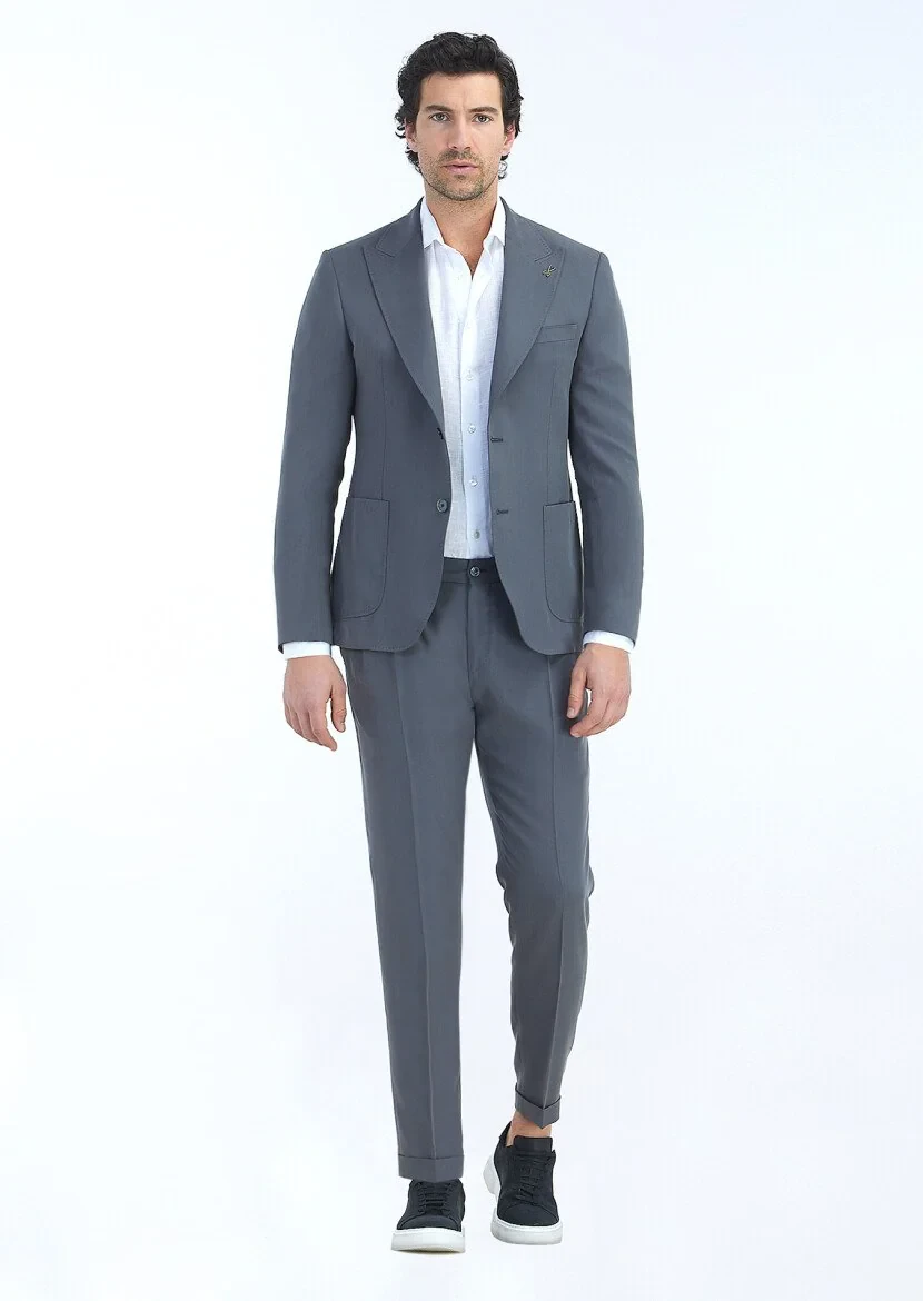 Koyu Gri Düz Zeroweight Slim Fit Takım Elbise - 1