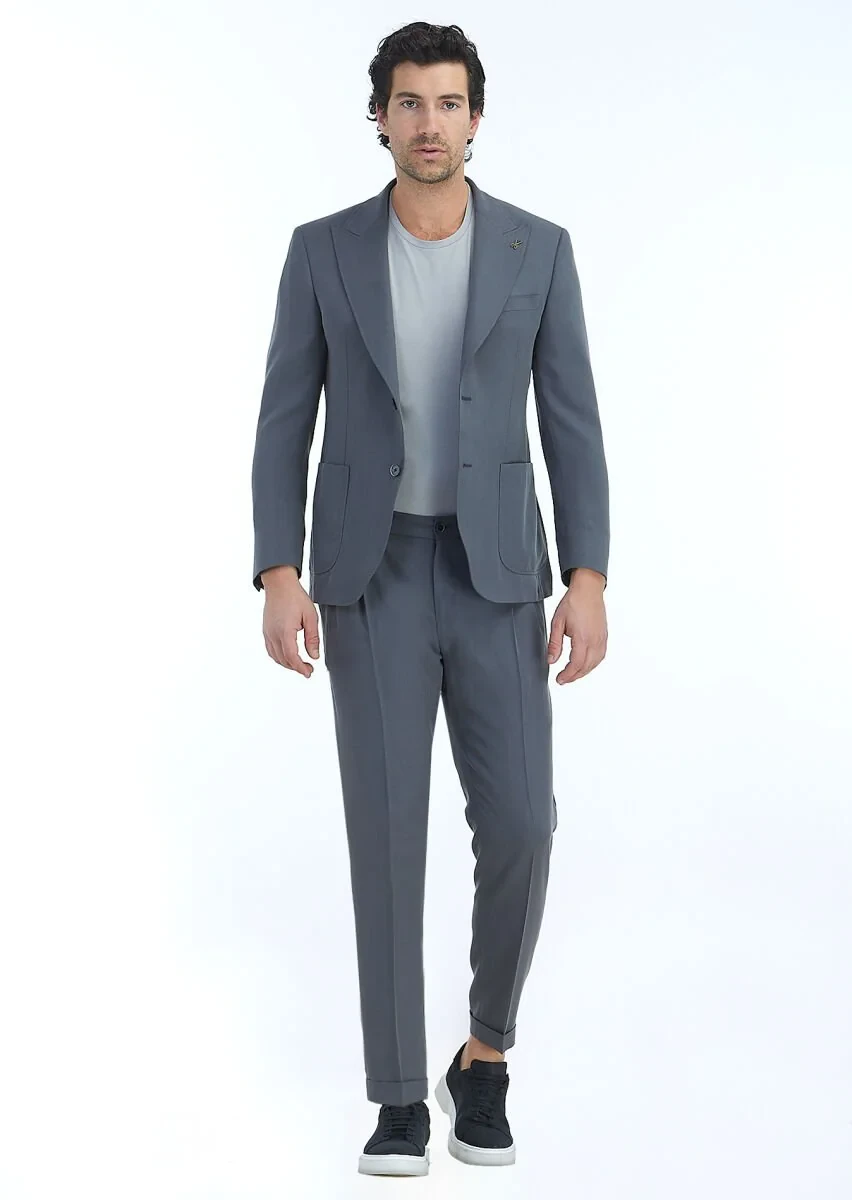 Koyu Gri Düz Zeroweight Slim Fit Takım Elbise - 2