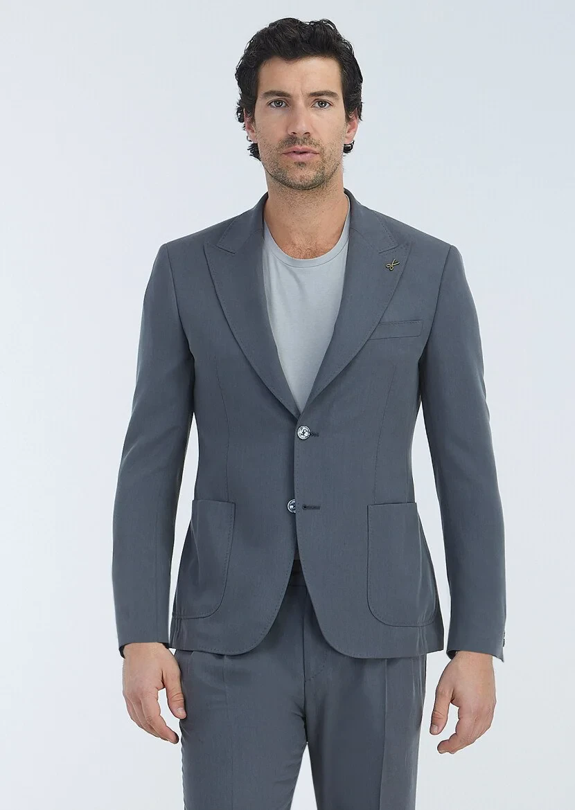 Koyu Gri Düz Zeroweight Slim Fit Takım Elbise - 3